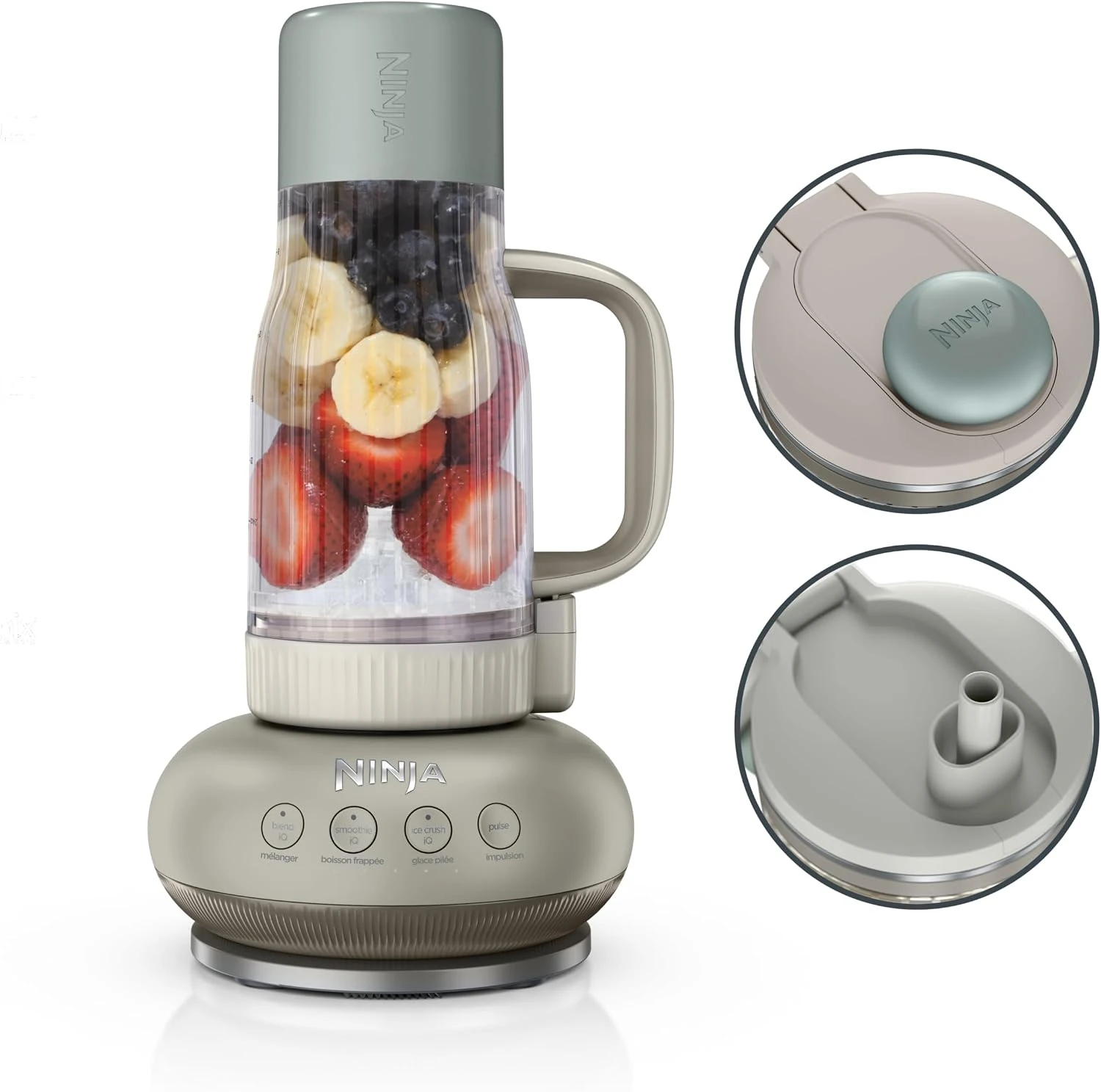 Ninja blender with fruit-filled ribbed jug in sage green