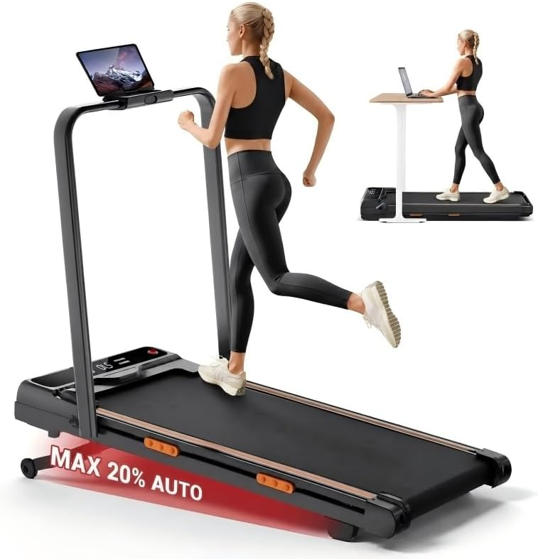Walking pad treadmill with incline, decline, and desk-height use